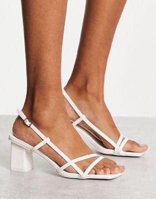 Public Desire Veda Strappy Block Heel Sandals in White Patent
