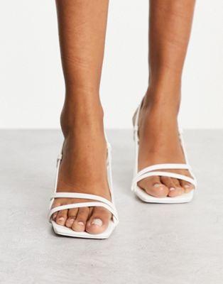 Public Desire Veda Strappy Block Heel Sandals in White Patent