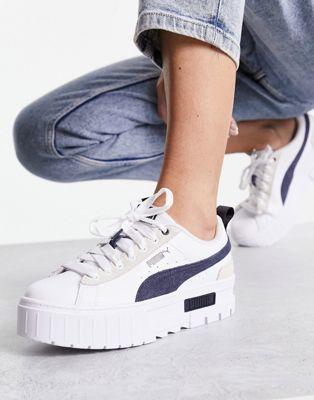 Puma Mayze Mix Platform Sneakers in White Navy