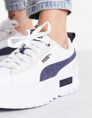 Puma Mayze Mix Platform Sneakers in White Navy