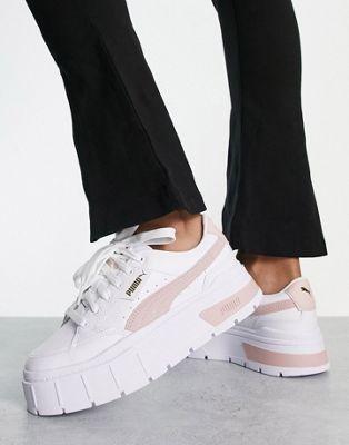 Puma Mayze Stack Sneakers in White/Pink