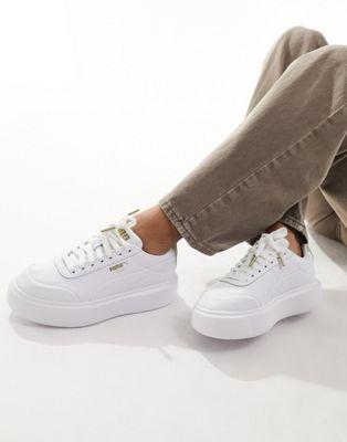 Puma Oslo Femme Leather & Suede Sneakers in White & Gold