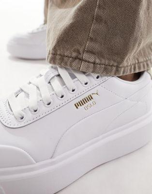 Puma Oslo Femme Leather & Suede Sneakers in White & Gold