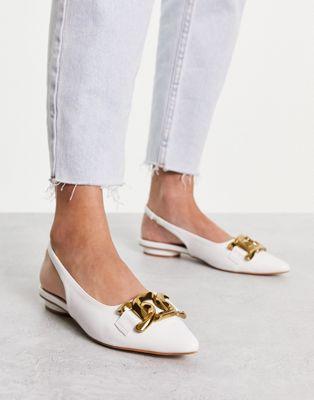 Raid White Flat Shoes with Gold Buckle