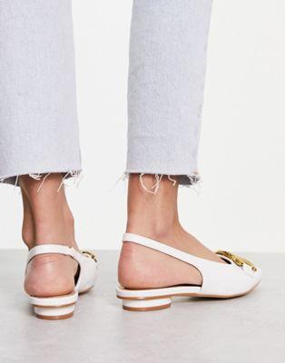 Raid Wide Fit Flat Shoes with Gold Buckle - White