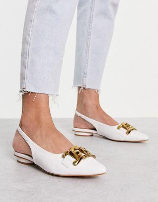 Raid Wide Fit Flat Shoes with Gold Buckle - White