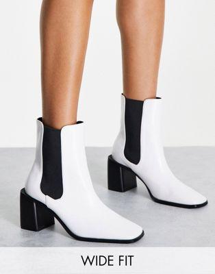 Raid Wide Fit Kennedi Mid Heel Chelsea Boots White